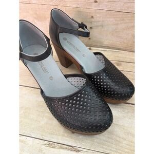 Eric Michael Gigi Sadie Black Clog Womens Heel Sandals Leather Size 37 6.5